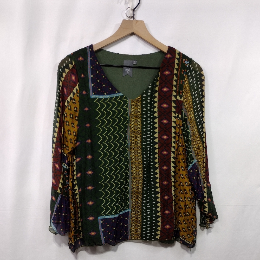 Moda Seta Italy Silk Blend Artsy Blouse Women's S Multicolor Artsy Retro Boho